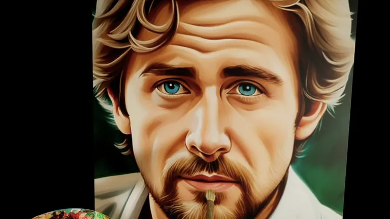 A finished AI painting: a portrait of a bearded man with blue eyes